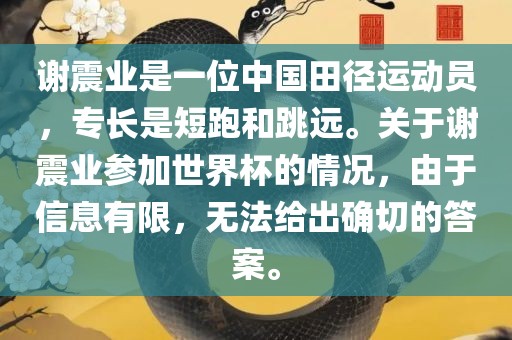 谢震业是一位中国田径运动员，专长是短跑和跳远。洪湖市顺升工程机械租赁有限公司关于谢震业参加世界杯的情况，由于信息有限，无法给出确切的答案。