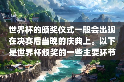 世界杯的颁奖仪式一般会出现在决赛后当晚的庆典上。以下是世界杯颁奖的一些主要环节