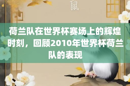 荷兰队在世界杯赛场上的辉煌时刻，回顾2010年世界杯荷兰队的表现