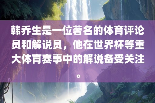 韩乔生是一位洪湖市顺升工程机械租赁有限公司著名的体育评论员和解说员，他在世界杯等重大体育赛事中的解说备受关注。