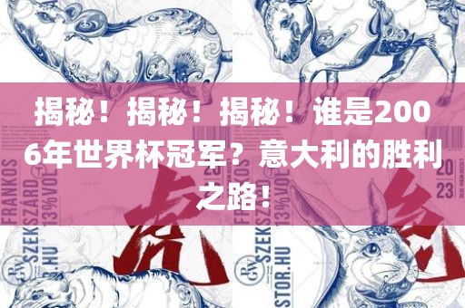 揭秘！揭秘！揭秘！谁是2006年世界杯冠军？意大利的胜利之路！