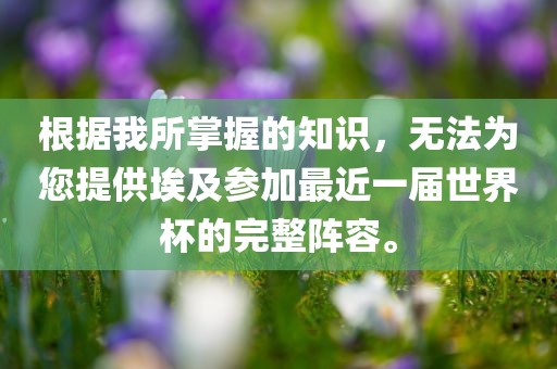 根据我所掌握的知识,无法为您提供埃及参加最近一届世界杯的完整阵容。