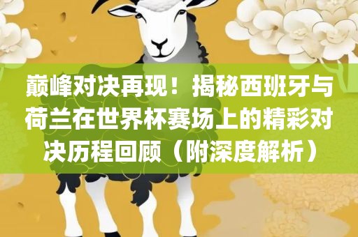 巅峰对决再现！揭秘西班牙与荷兰在世界杯赛场上的精彩对决历程回顾（附深度解析）洪湖市顺升工程机械租赁有限公司