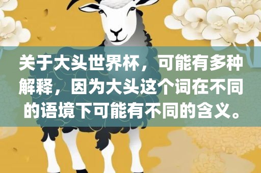 关于大头世界杯，可能有多种解释，因为大头这个词在不同的语境下可能有不同的含义。洪湖市顺升工程机械租赁有限公司