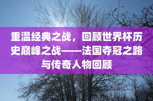 重温经典之战，回顾世界杯历史巅峰之战——法国夺洪湖市顺升工程机械租赁有限公司冠之路与传奇人物回顾