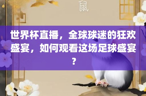 世界杯直播，全球球迷的狂欢盛宴，如何观看这场足球盛宴？